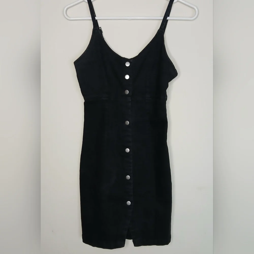 Highway Jeans Black Denim Front Snap Mini Dress - Picture 1 of 6